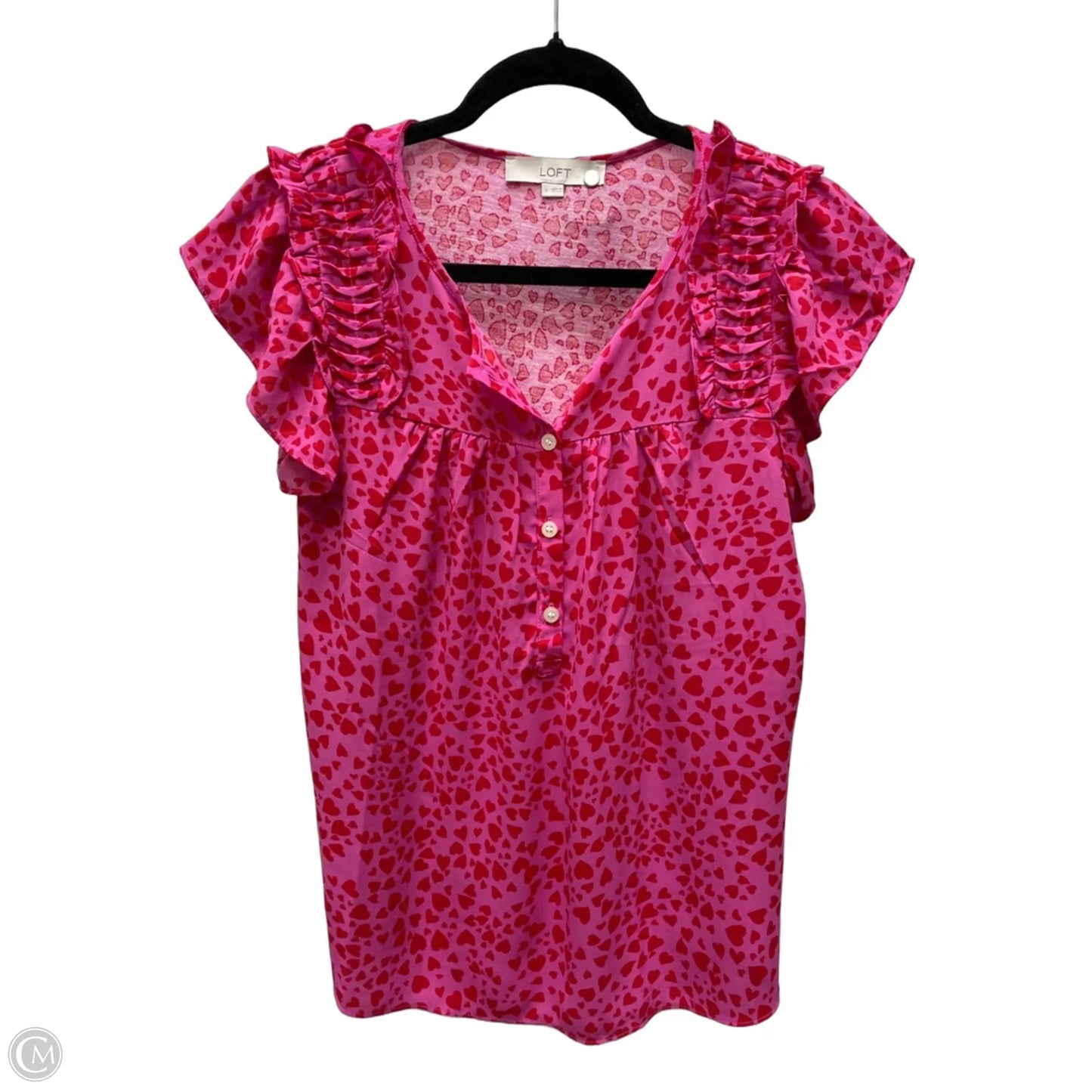Blouse Short Sleeve By Loft In Pink & Red, Size: S