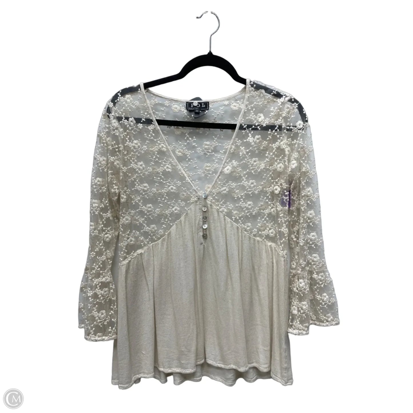 Blouse Long Sleeve By Pol In Beige, Size: M