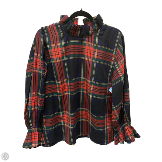 Top Long Sleeve By ELIZABETH WILSON In Plaid Pattern, Size: Xl