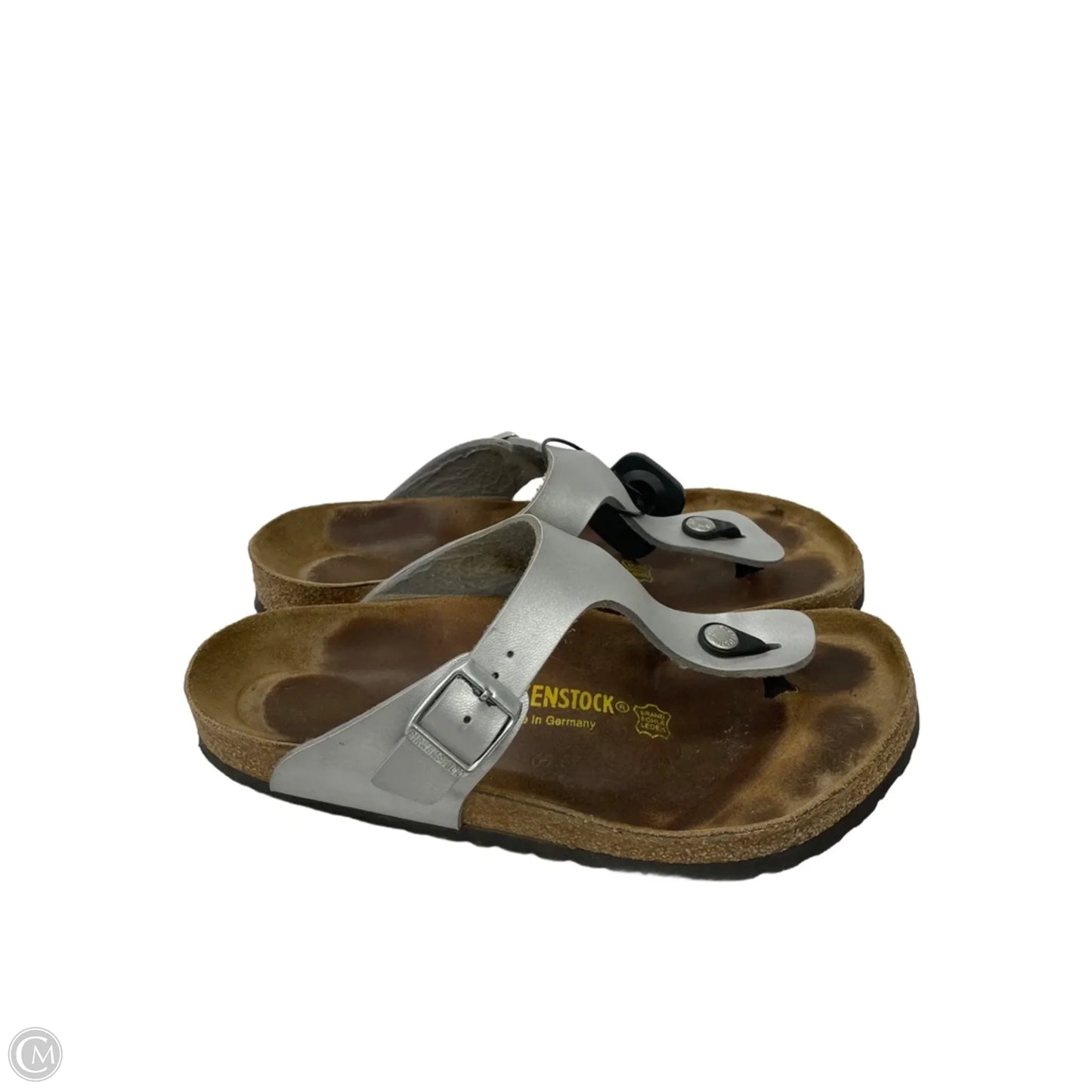 Shoes Flats By Birkenstock In Silver, Size: 10.5