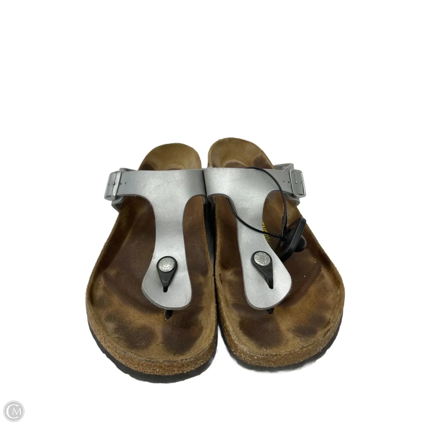 Shoes Flats By Birkenstock In Silver, Size: 10.5