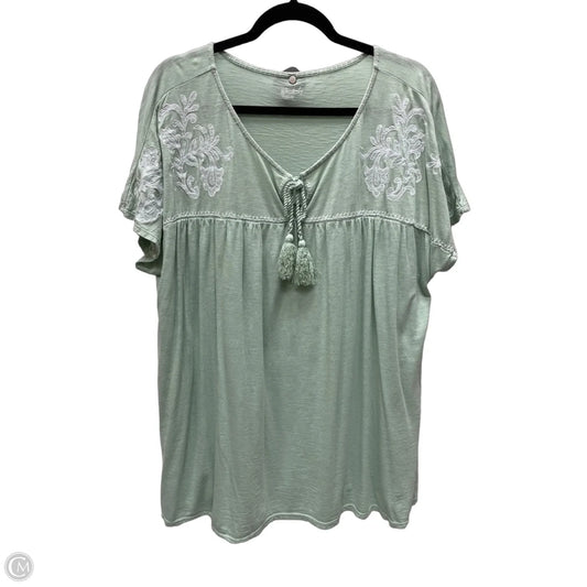 Top Short Sleeve By Wonderly In Green & White, Size: 1x