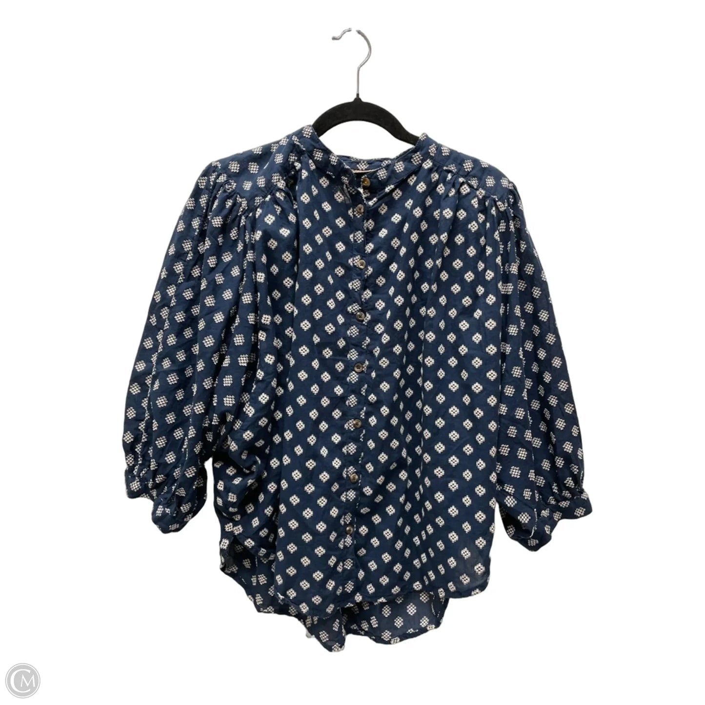 Top 3/4 Sleeve By Anthropologie In Blue & White, Size: M