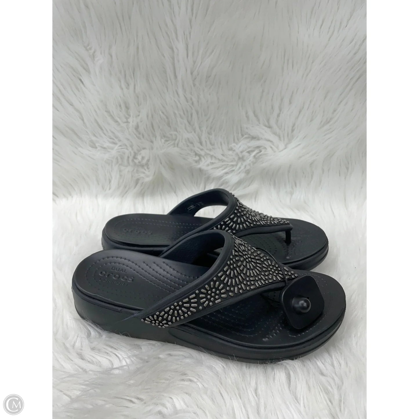 Sandals Heels Platform By Crocs In Black, Size: 10