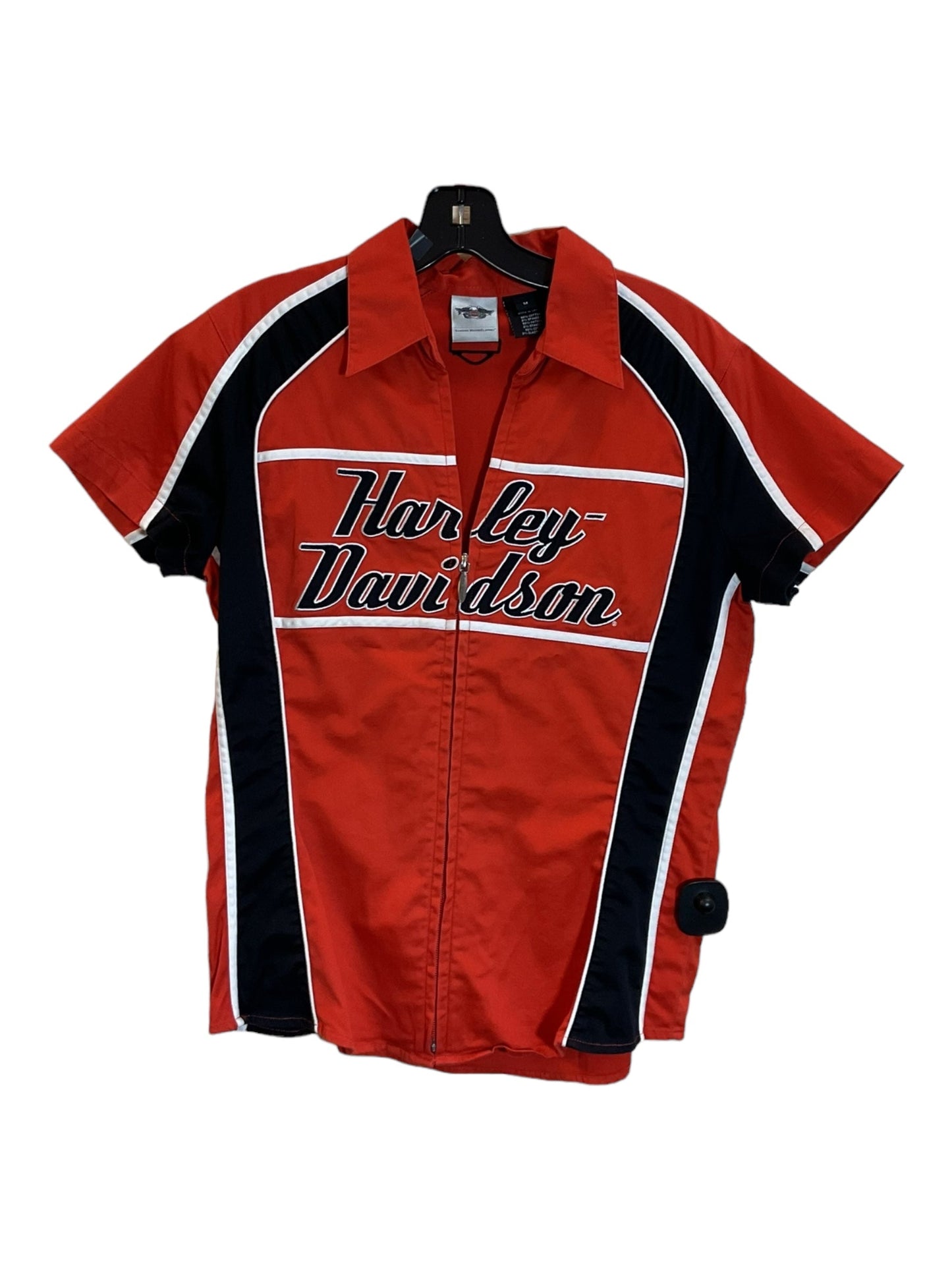 Orange Blouse Short Sleeve Harley Davidson, Size M