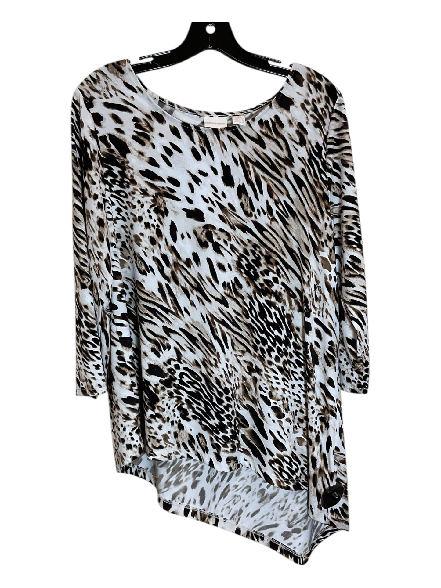 Top Long Sleeve By Chicos In Brown & White, Size: L