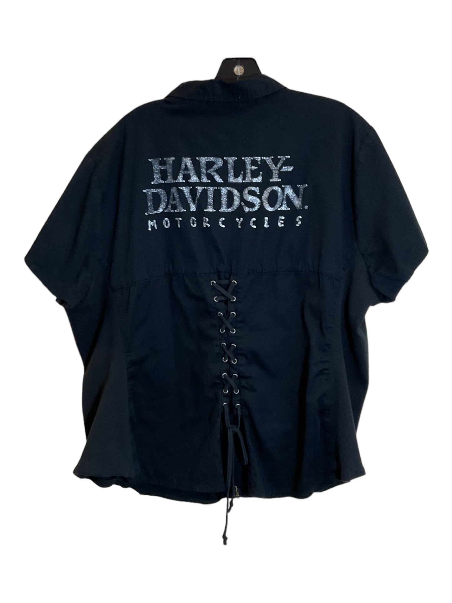 Black Blouse Short Sleeve Harley Davidson, Size 3x