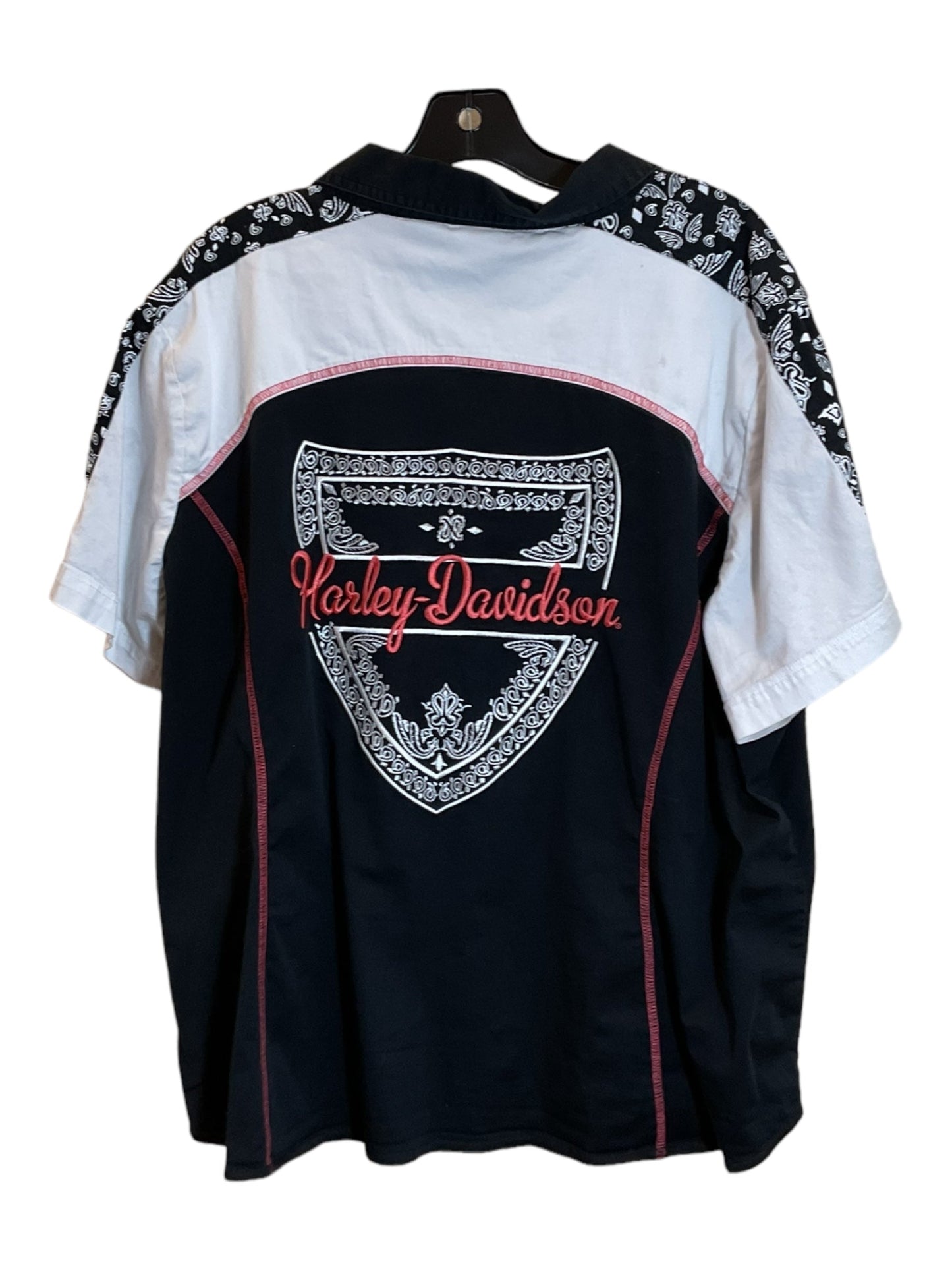 Black & White Blouse Short Sleeve Harley Davidson, Size 2x