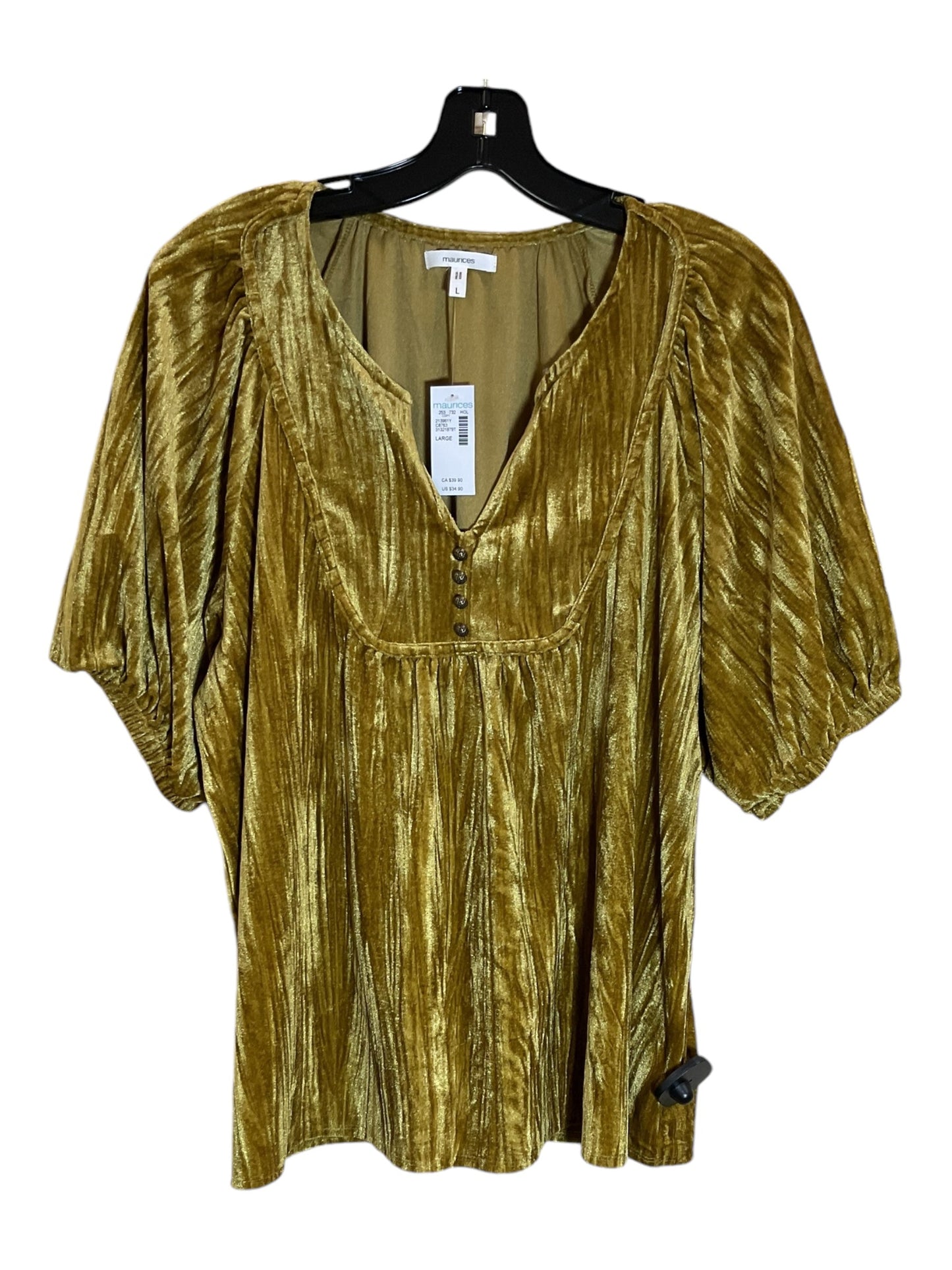 Top Short Sleeve By Maurices In Gold, Size: L