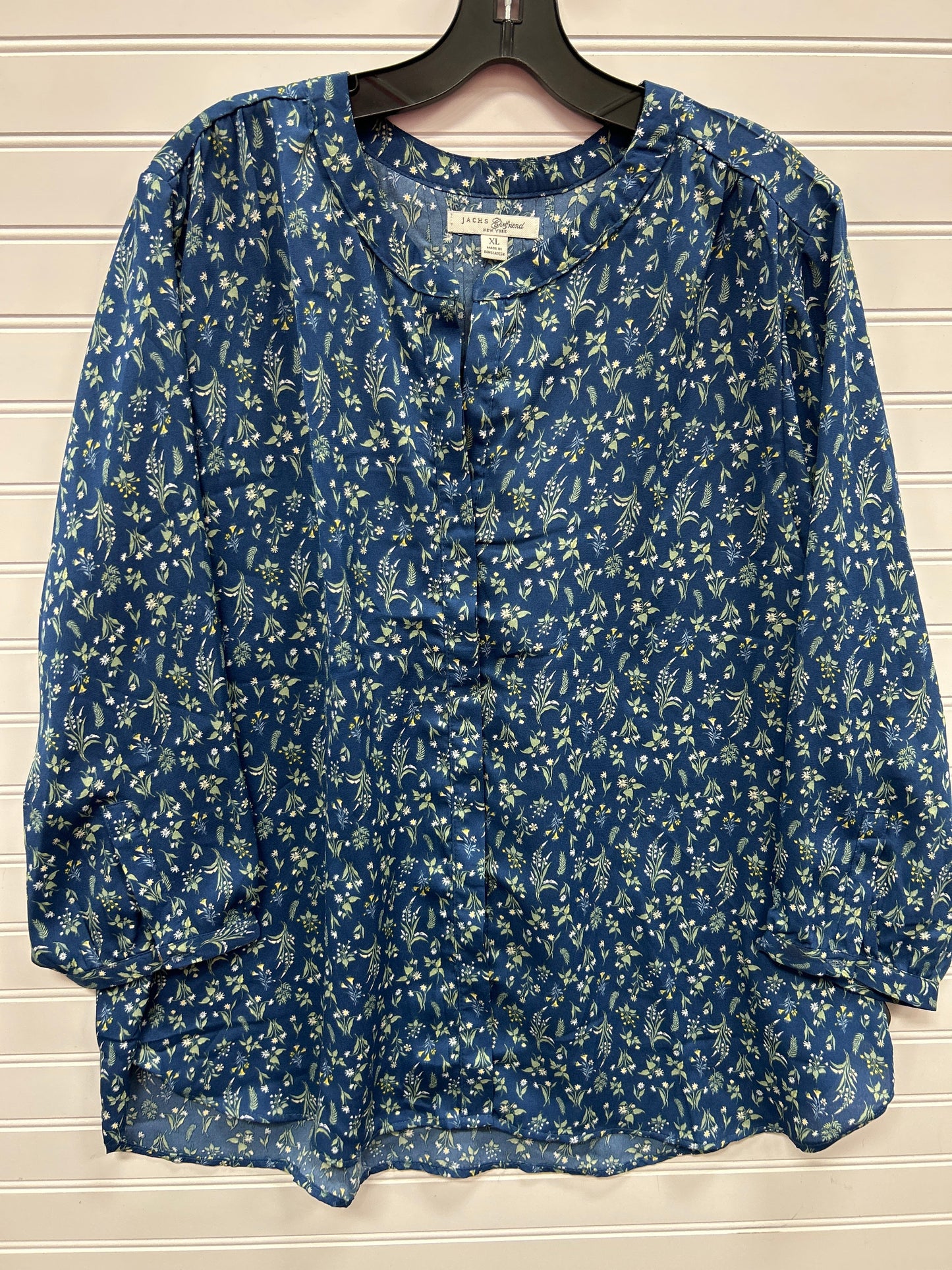 Blouse Ls By Jachs Girlfirend In Blue, Size:Xl