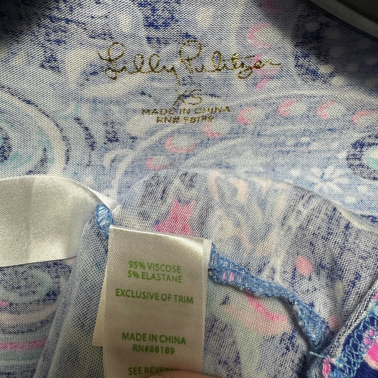 Ruffle Pajama Top Long Sleeve Designer By Lilly Pulitzer In Blue & Pink, Size: XS
