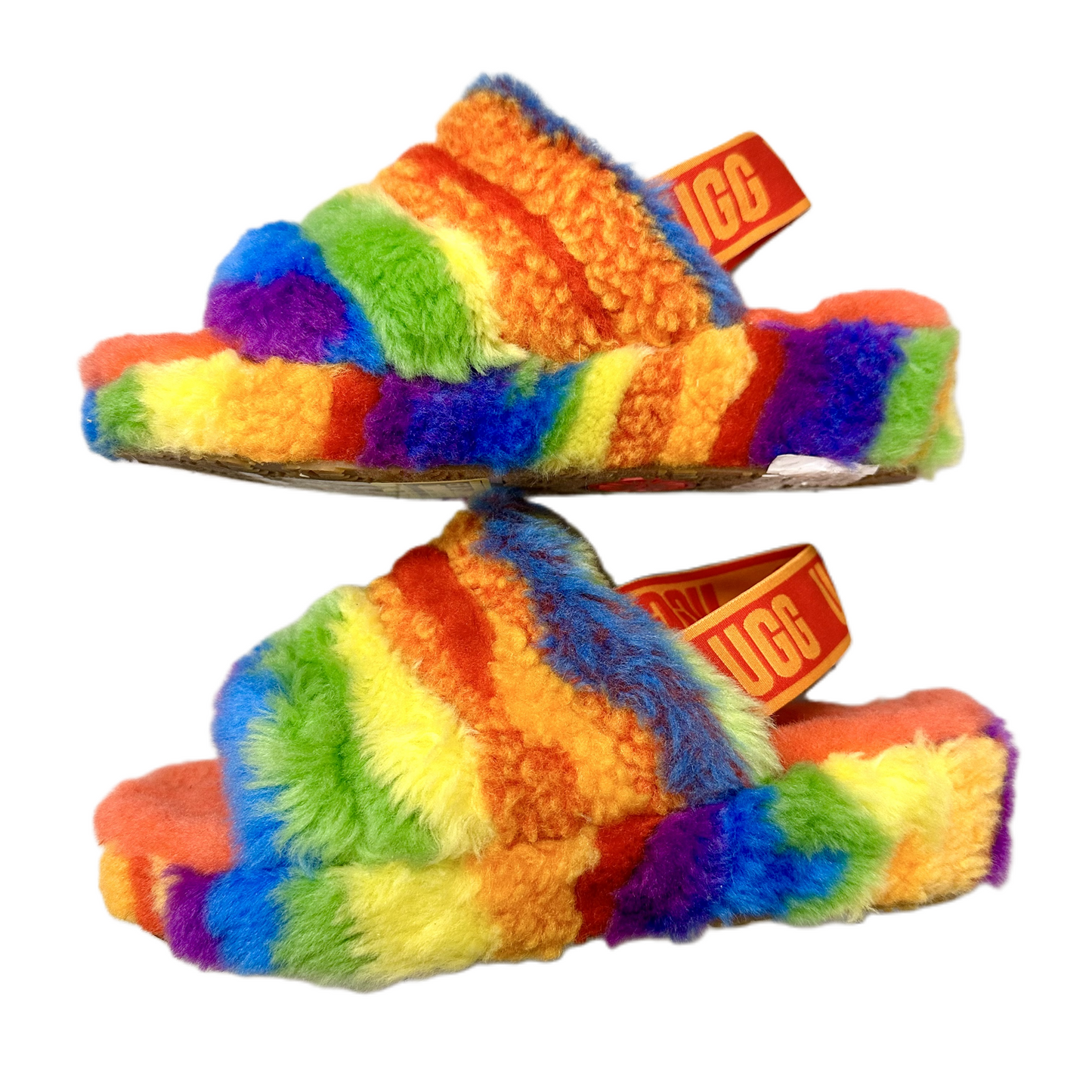 Slippers Designer By Ugg In Rainbow Print, Size: 5