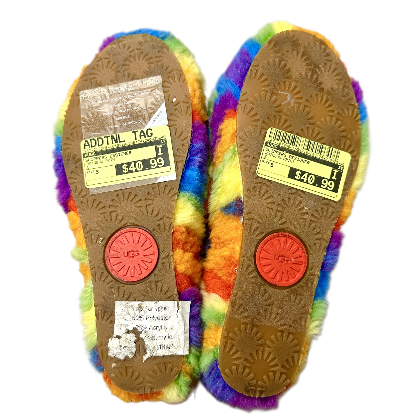 Slippers Designer By Ugg In Rainbow Print, Size: 5