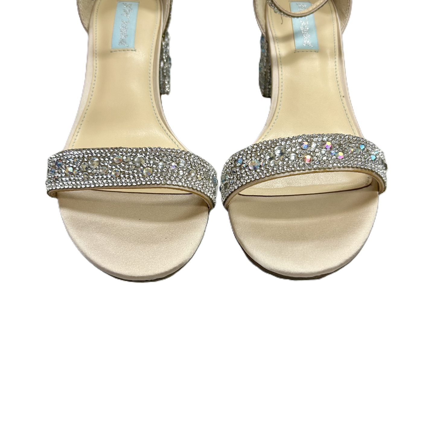 Sandals Heels Block By Betsey Johnson In Silver, Size: 8