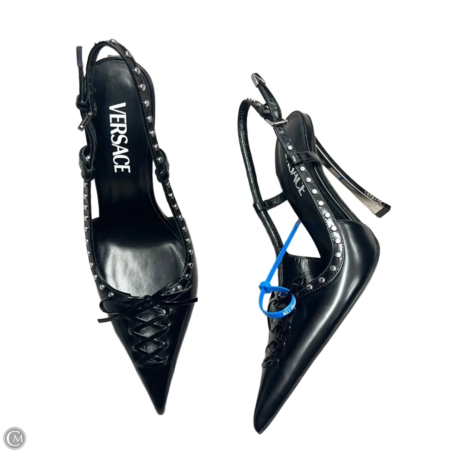 Shoes Luxury Designer By Versace In Black, Size: 5.5