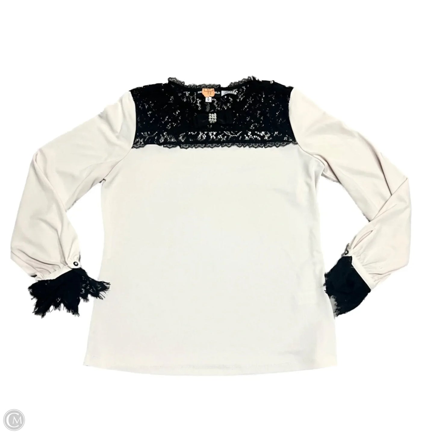Top Long Sleeve Designer By Karl Lagerfeld In Black & Cream, Size: S