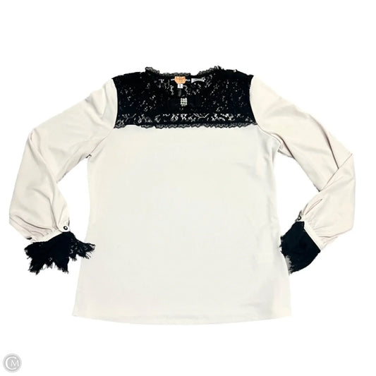 Top Long Sleeve Designer By Karl Lagerfeld In Black & Cream, Size: S