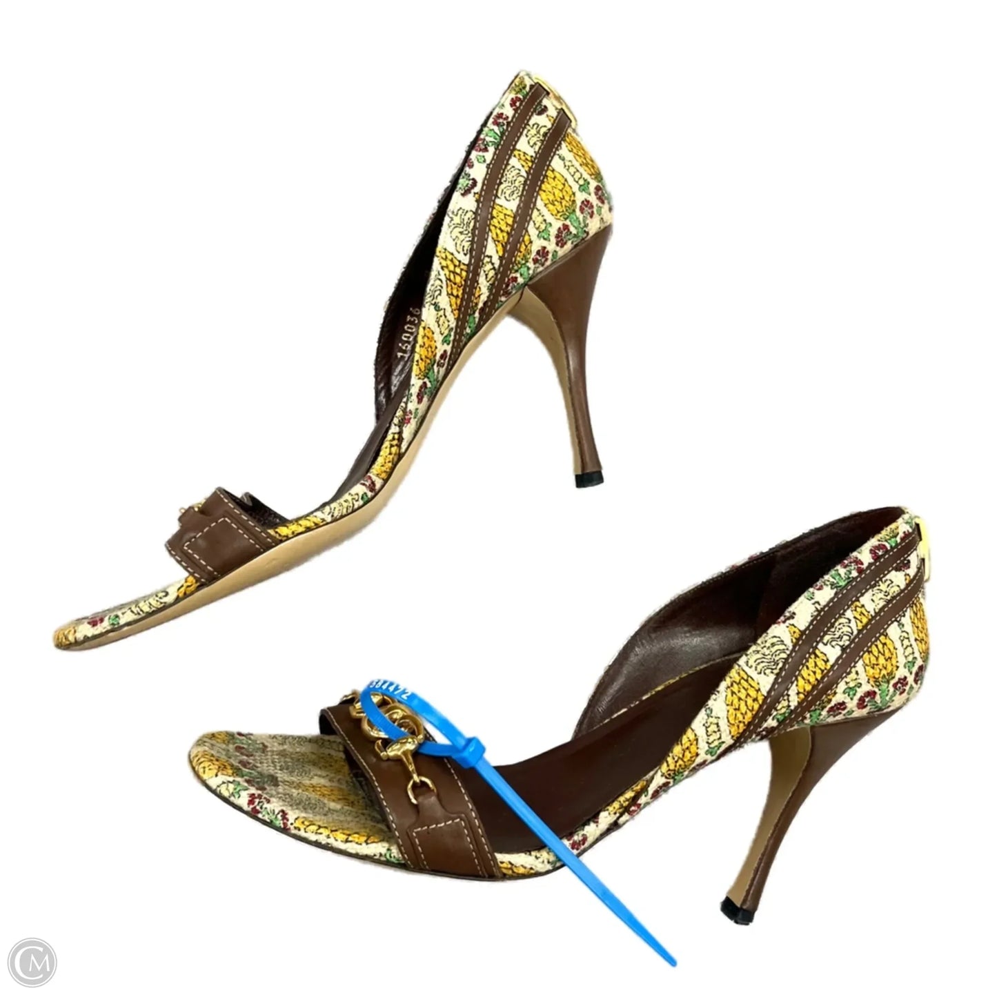 Sandals Luxury Designer By Gucci In Brown & Cream, Size: 9