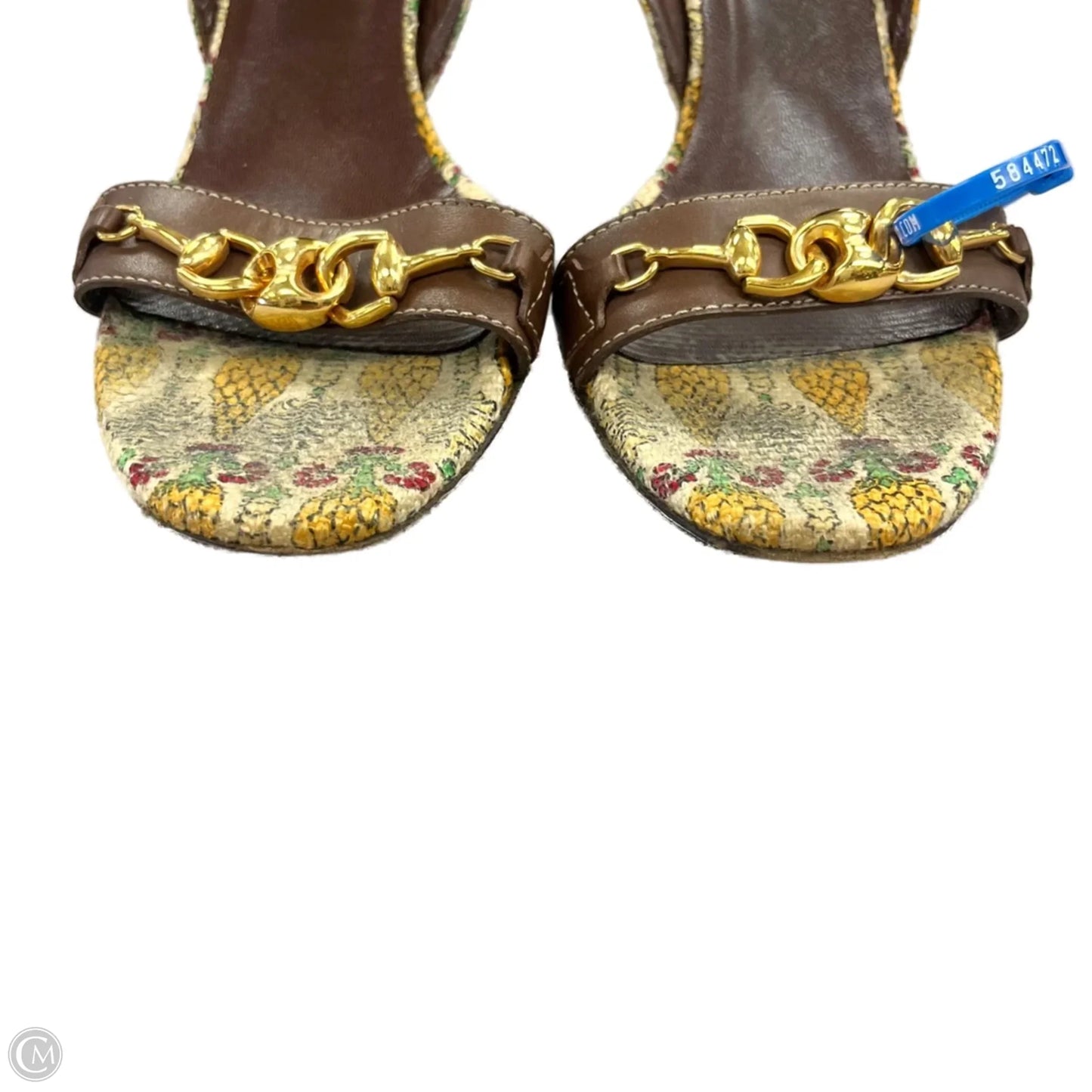 Sandals Luxury Designer By Gucci In Brown & Cream, Size: 9