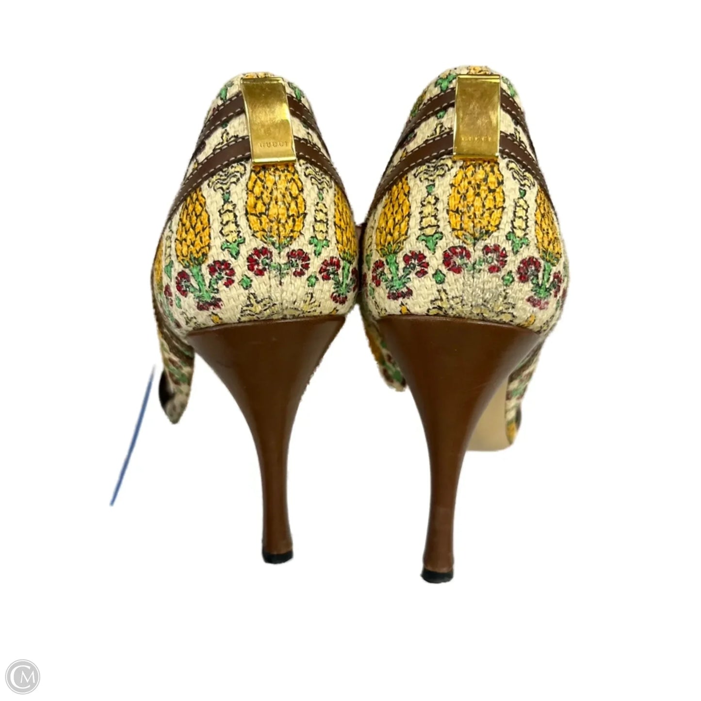 Sandals Luxury Designer By Gucci In Brown & Cream, Size: 9