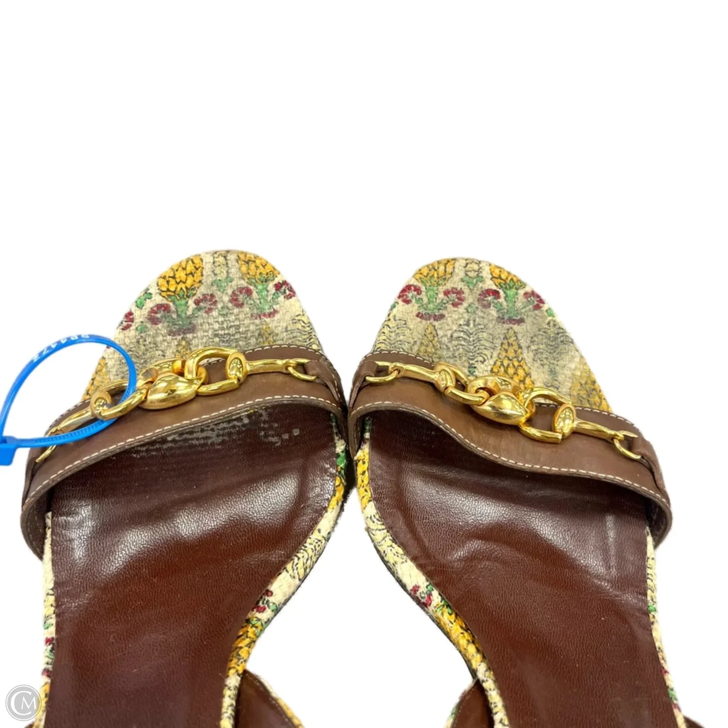 Sandals Luxury Designer By Gucci In Brown & Cream, Size: 9