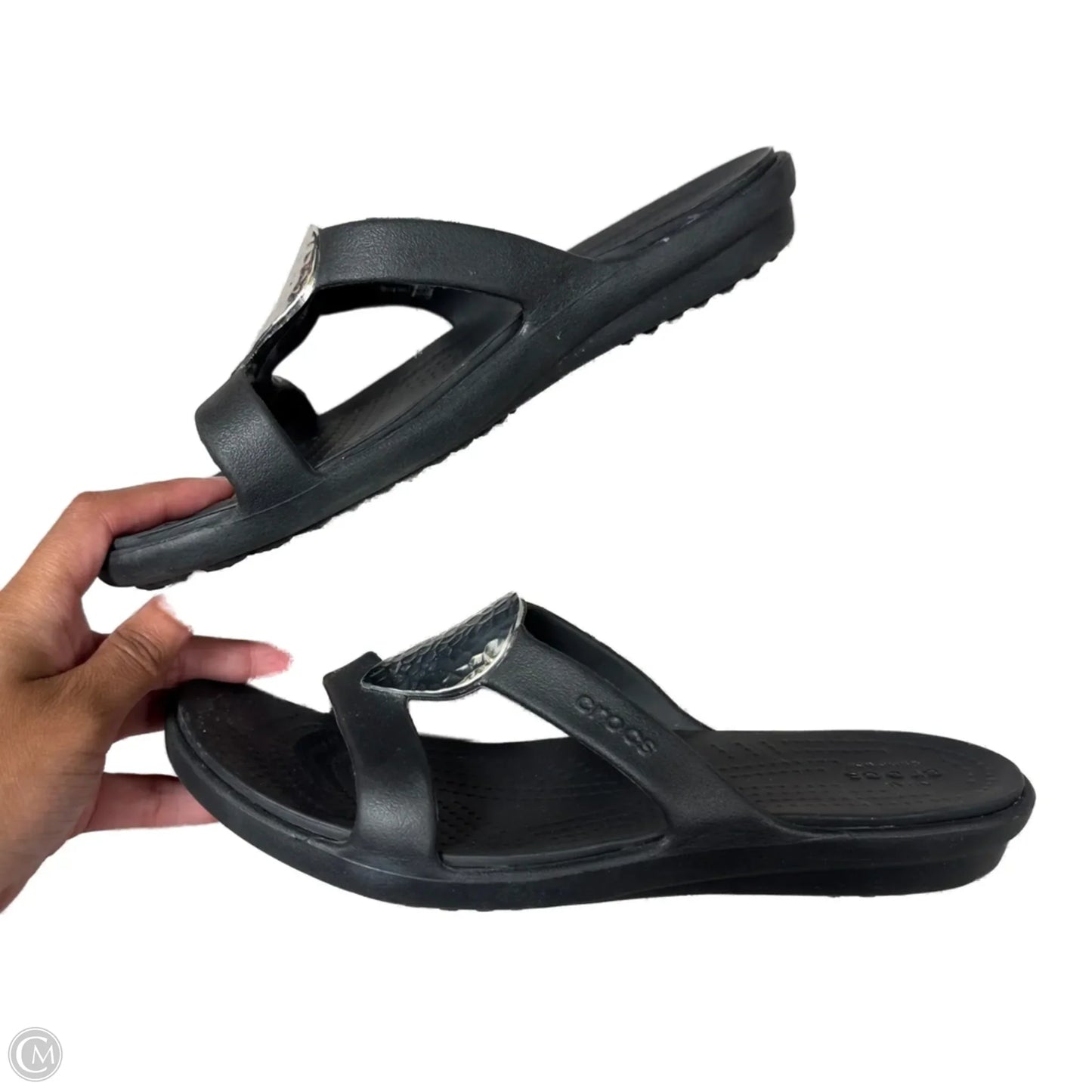 Sandals Flats By Crocs In Black, Size: 8