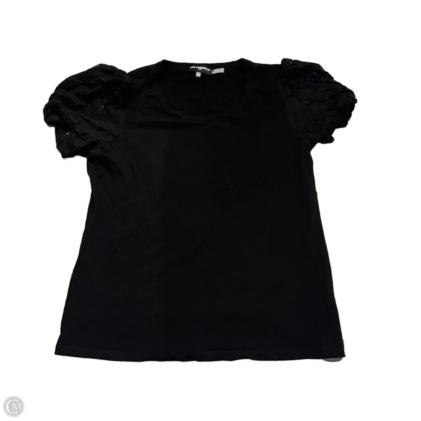 Top Short Sleeve Designer By Karl Lagerfeld In Black, Size: L
