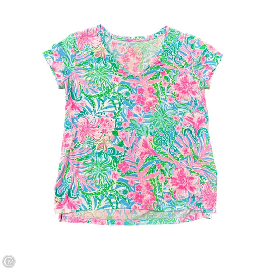 Top Short Sleeve Designer By Lilly Pulitzer In Blue & Pink, Size: S
