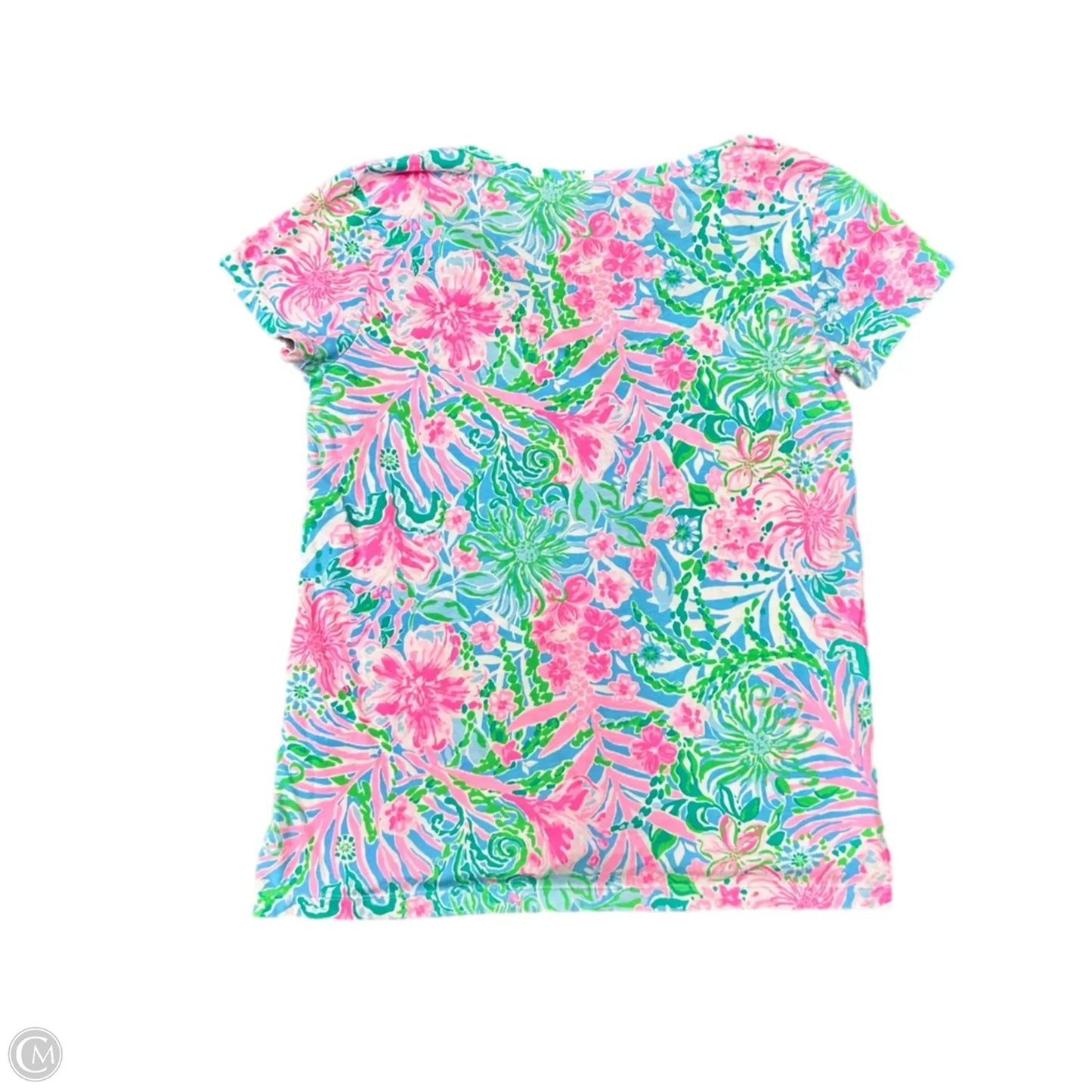 Top Short Sleeve Designer By Lilly Pulitzer In Blue & Pink, Size: S