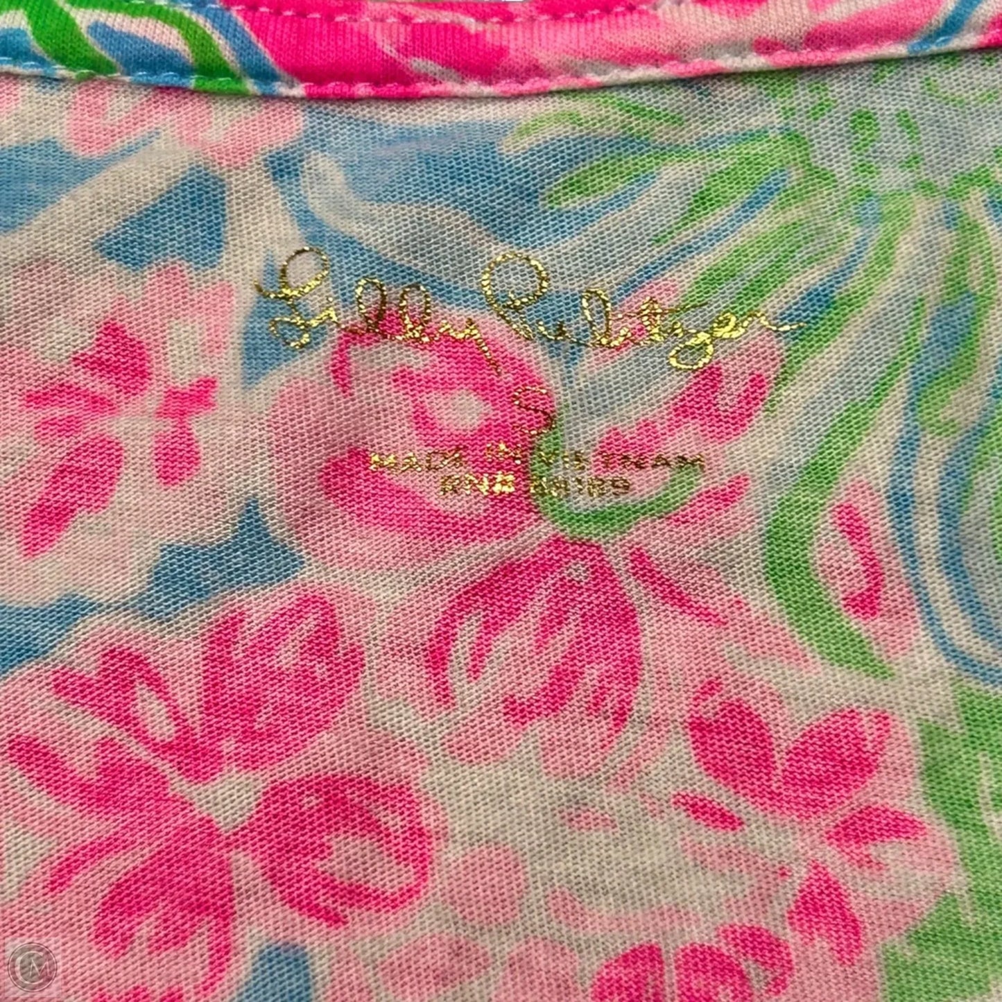 Top Short Sleeve Designer By Lilly Pulitzer In Blue & Pink, Size: S