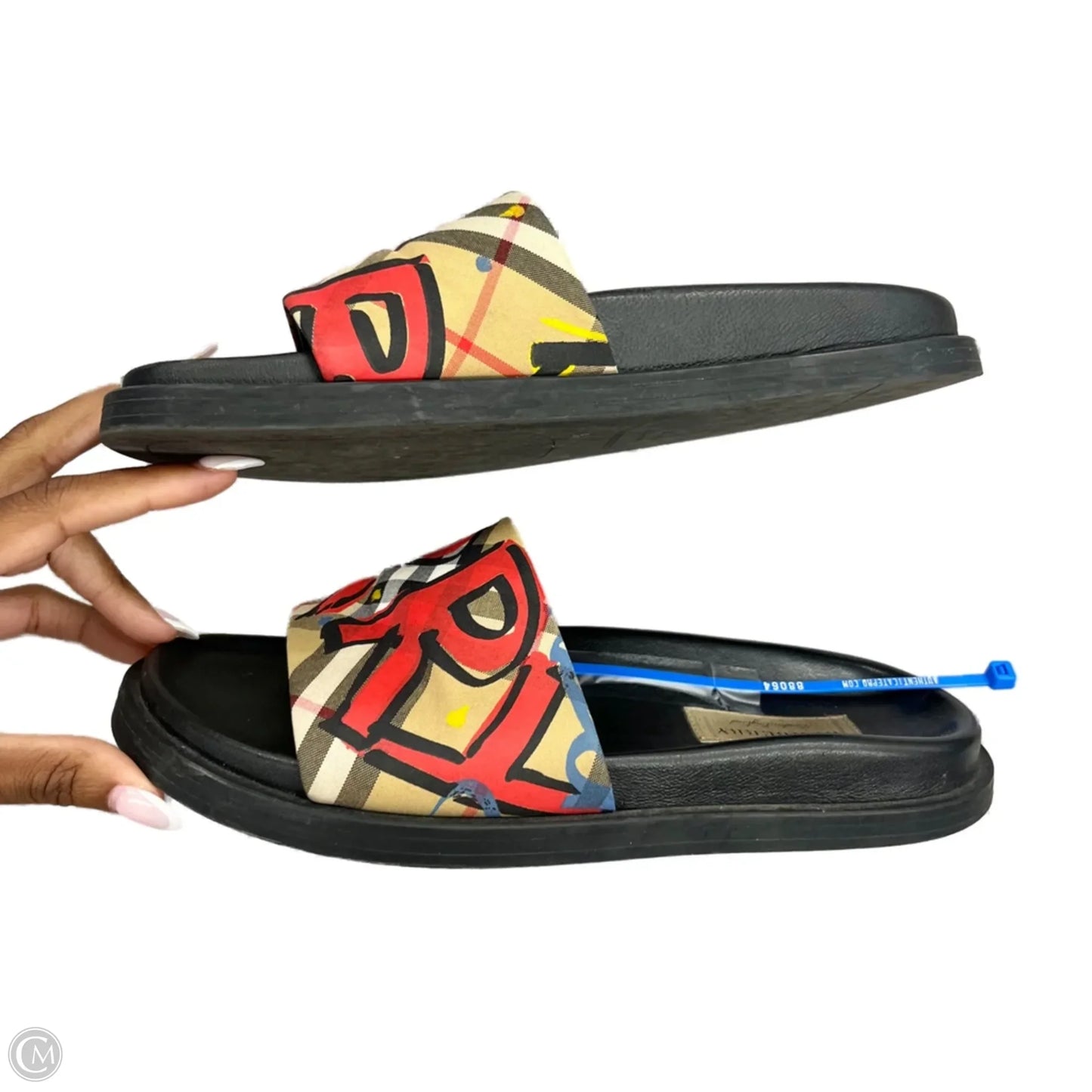 Sandals Luxury Designer By Burberry In Black & Red, Size: 6.5