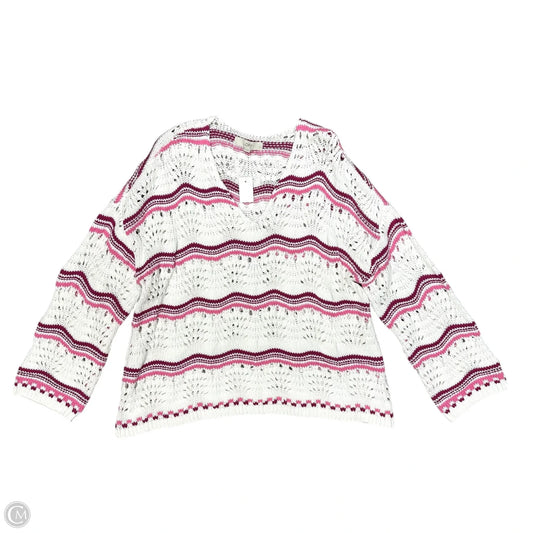 Sweater By Loft In Pink & White, Size: Xl
