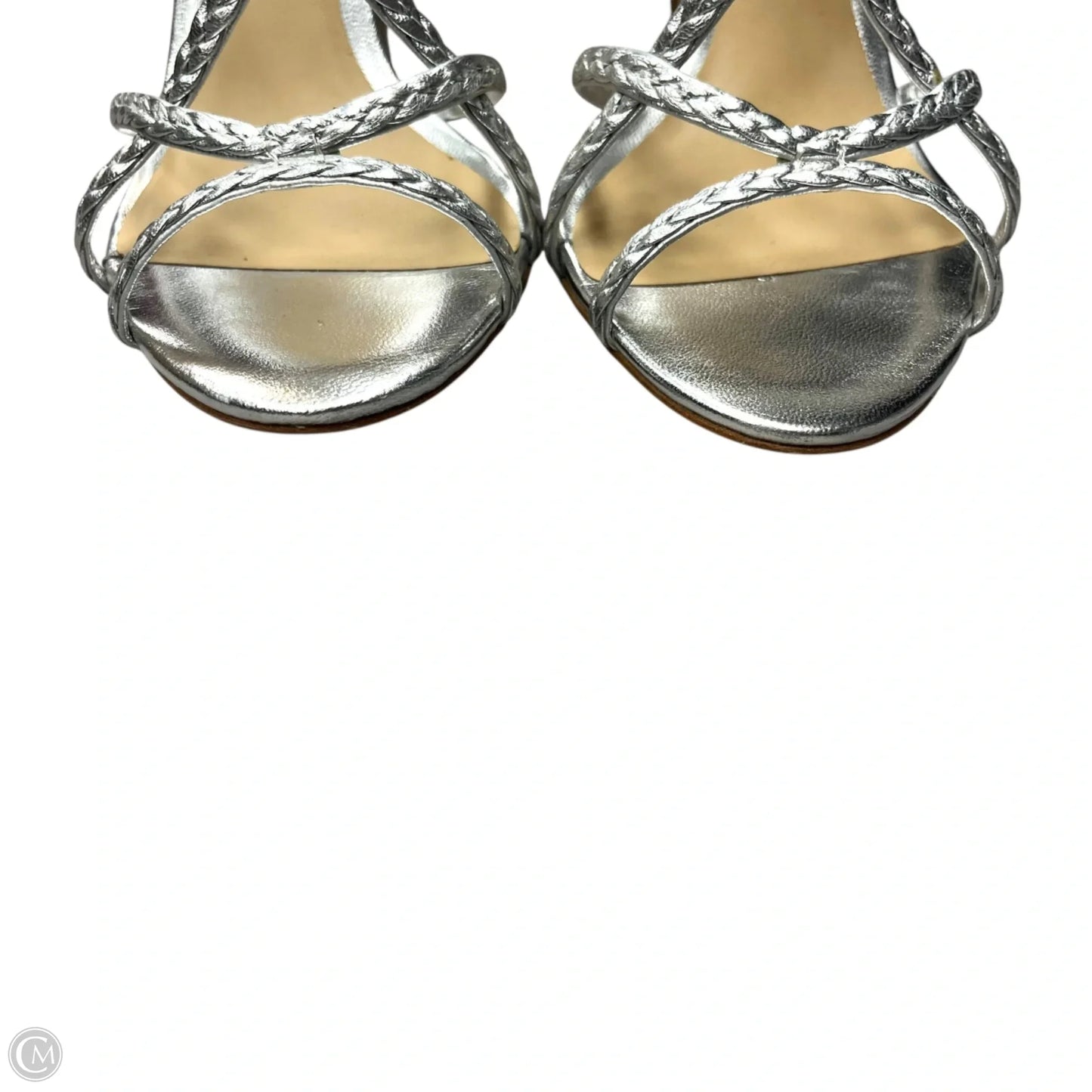 Sandals Heels Stiletto By Badgley Mischka In Silver, Size: 7.5