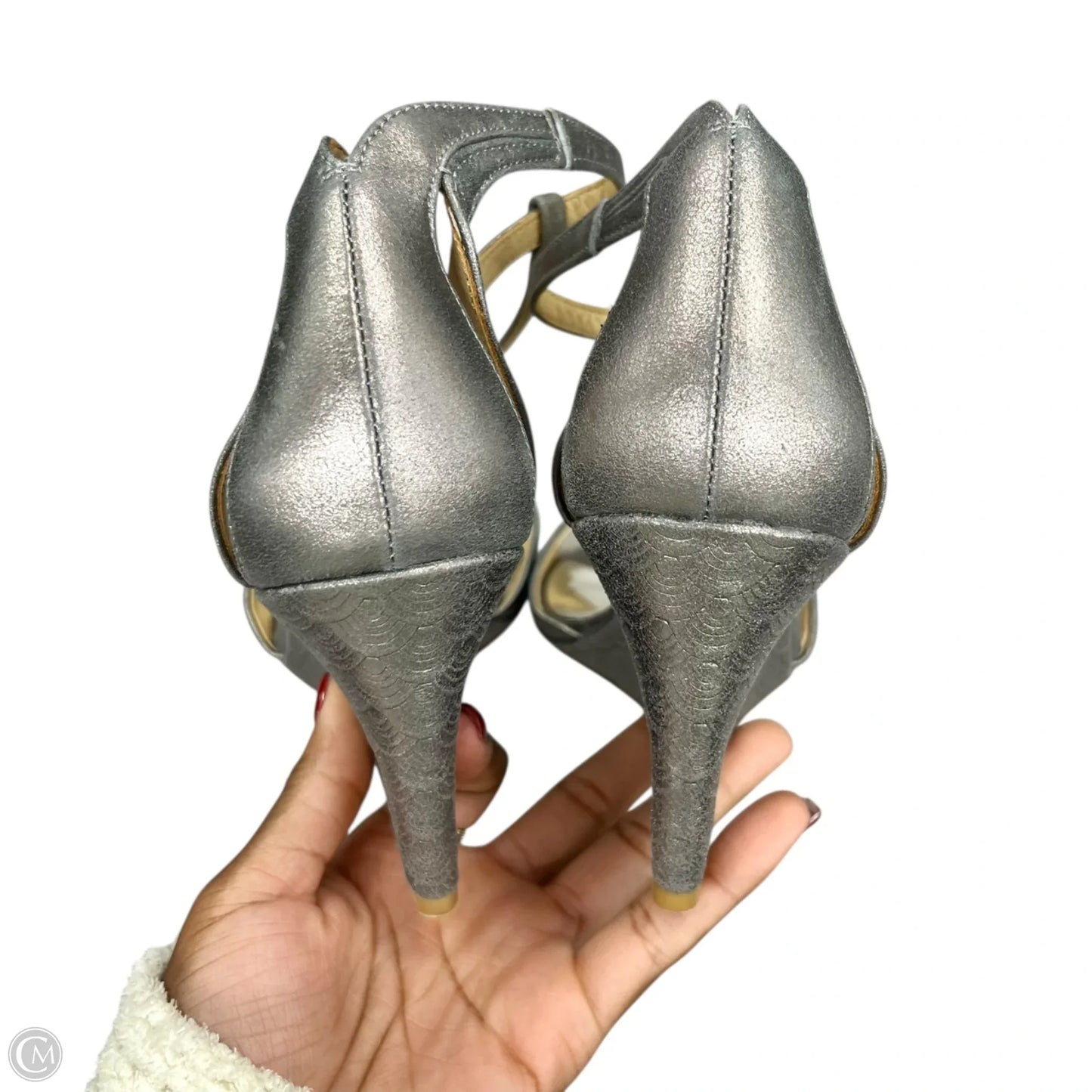 Sandals Heels Wedge By Badgley Mischka In Silver, Size: 7