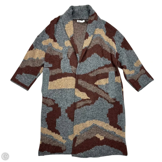 Sweater Cardigan By Zara In Brown & Grey, Size: M