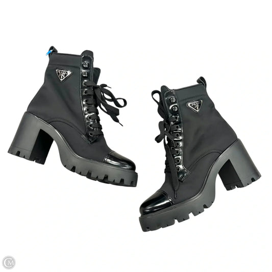 Boots Luxury Designer By Prada In Black, Size: 7