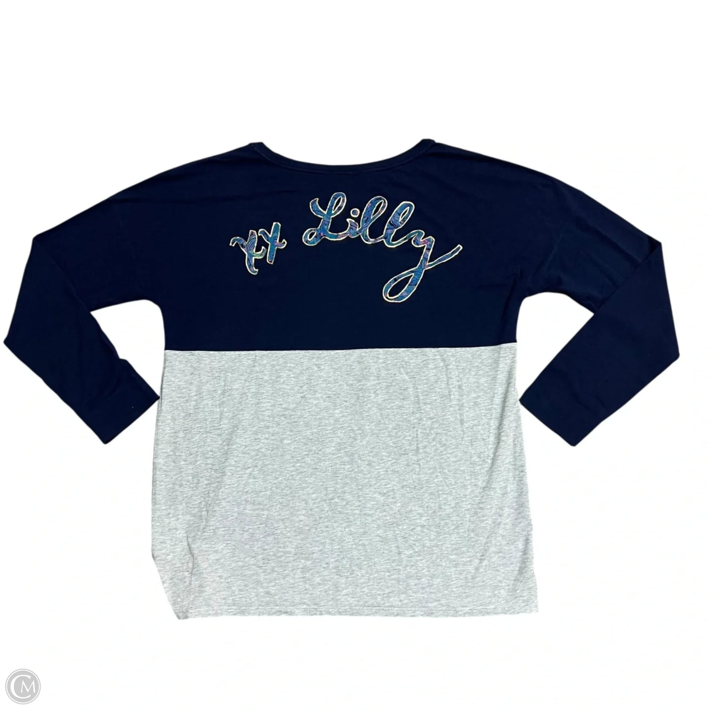 Top Long Sleeve Designer By Lilly Pulitzer In Blue & Grey, Size: M