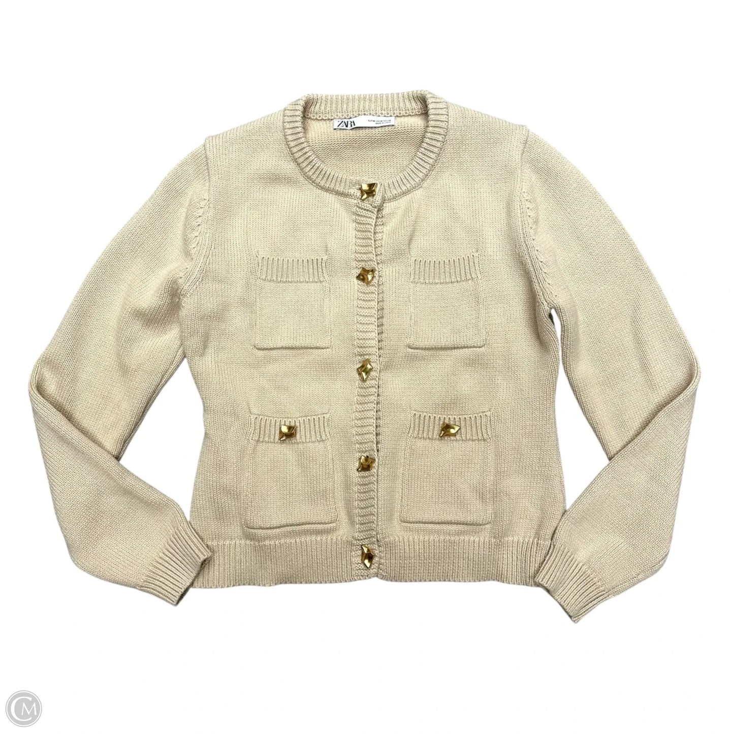 Sweater Cardigan By Zara In Tan, Size: M