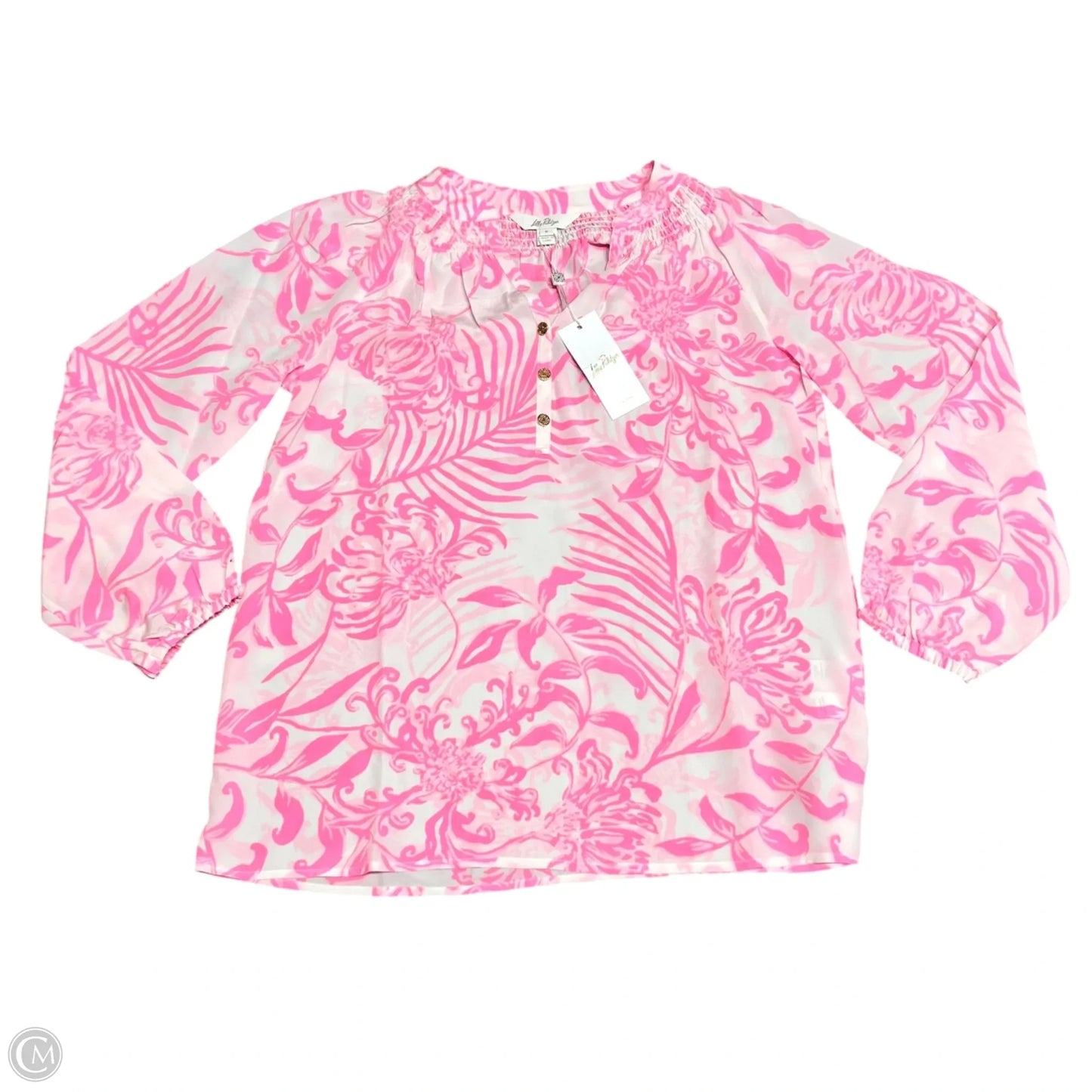 Top Long Sleeve Designer By Lilly Pulitzer In Pink & White, Size: S