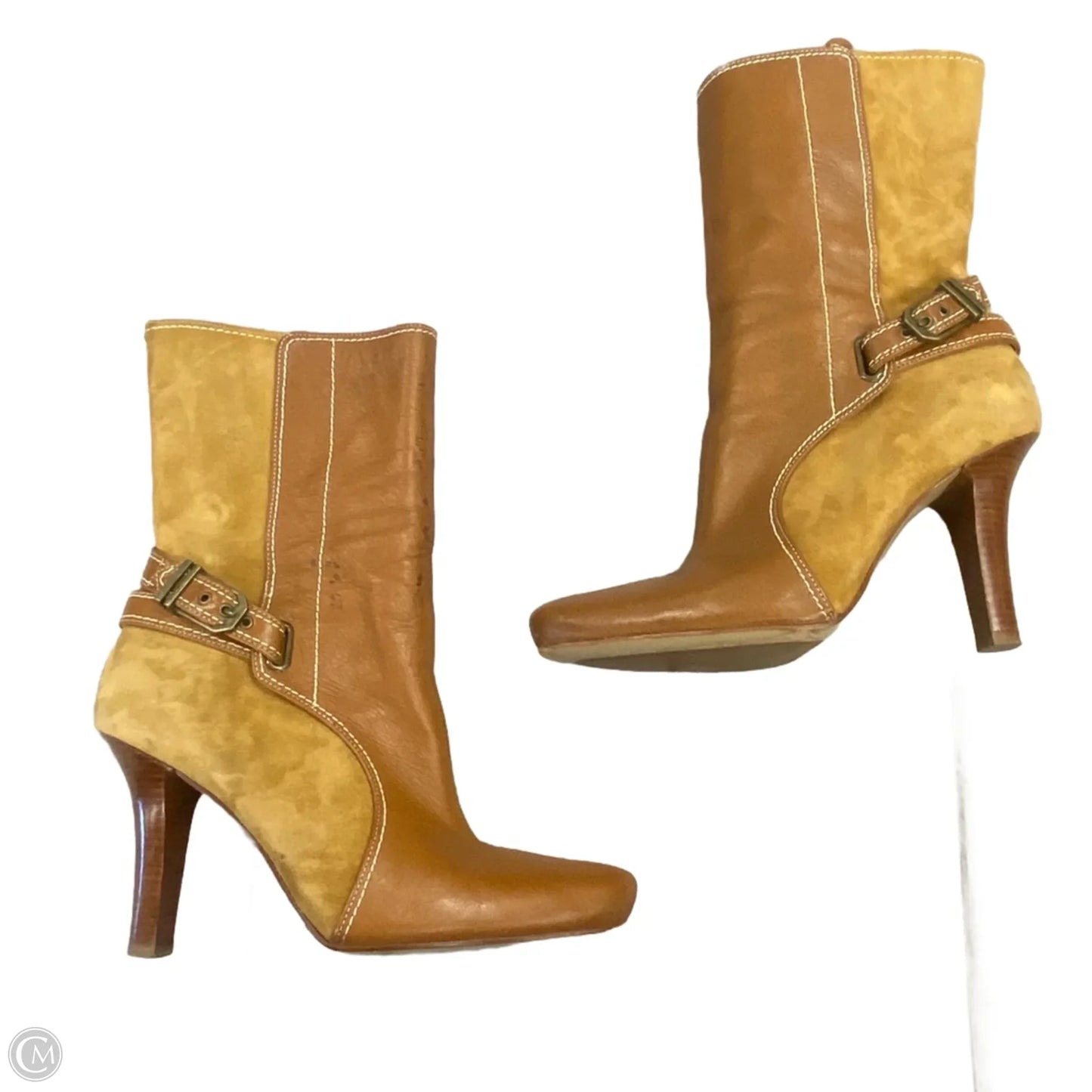 Boots Mid-calf Heels By Cole-haan In Brown & Tan, Size: 7