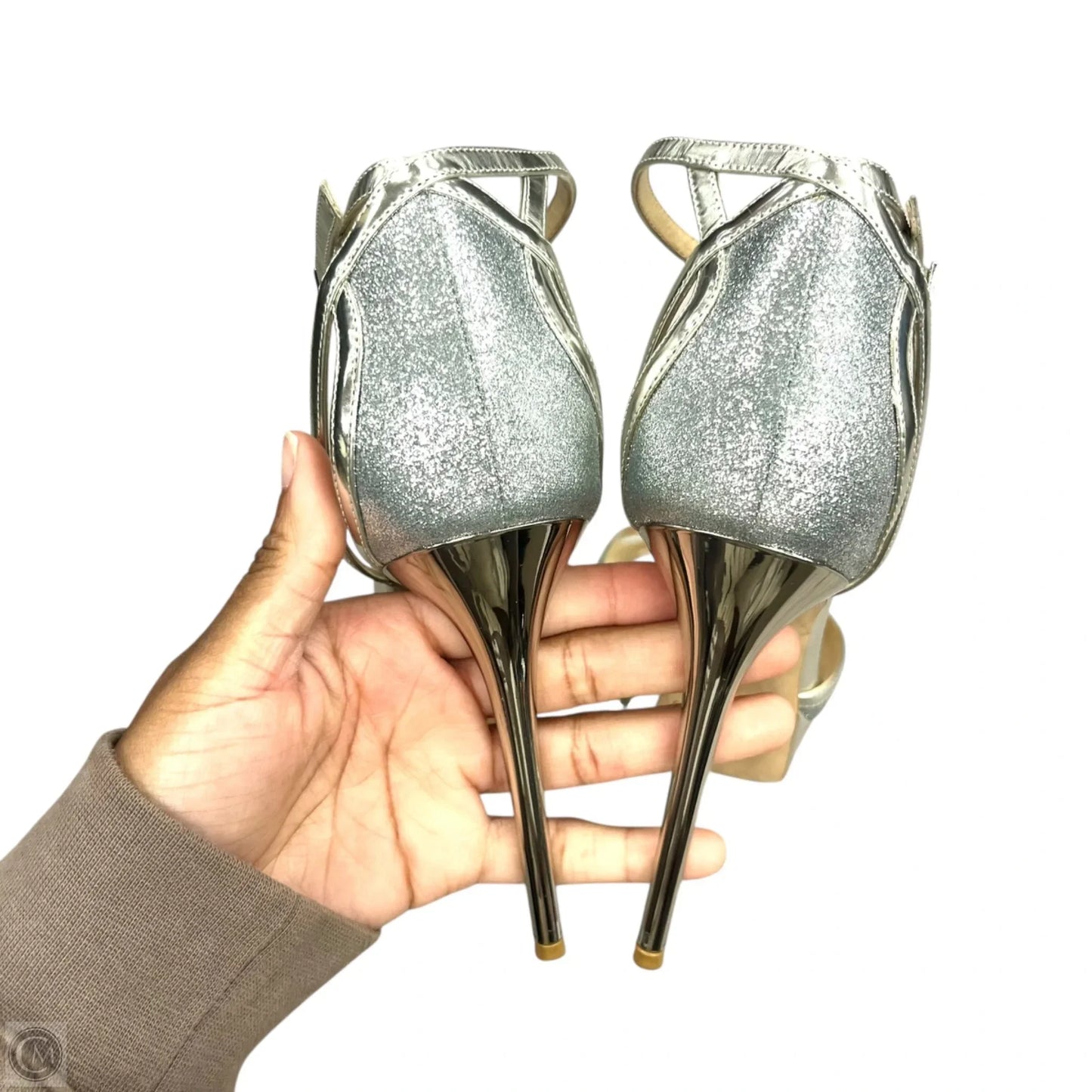 Sandals Luxury Designer By Jimmy Choo In Silver, Size: 7.5