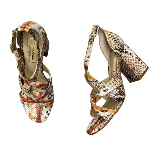 Sandals Heels Block By Cmb In Snakeskin Print, Size: 5