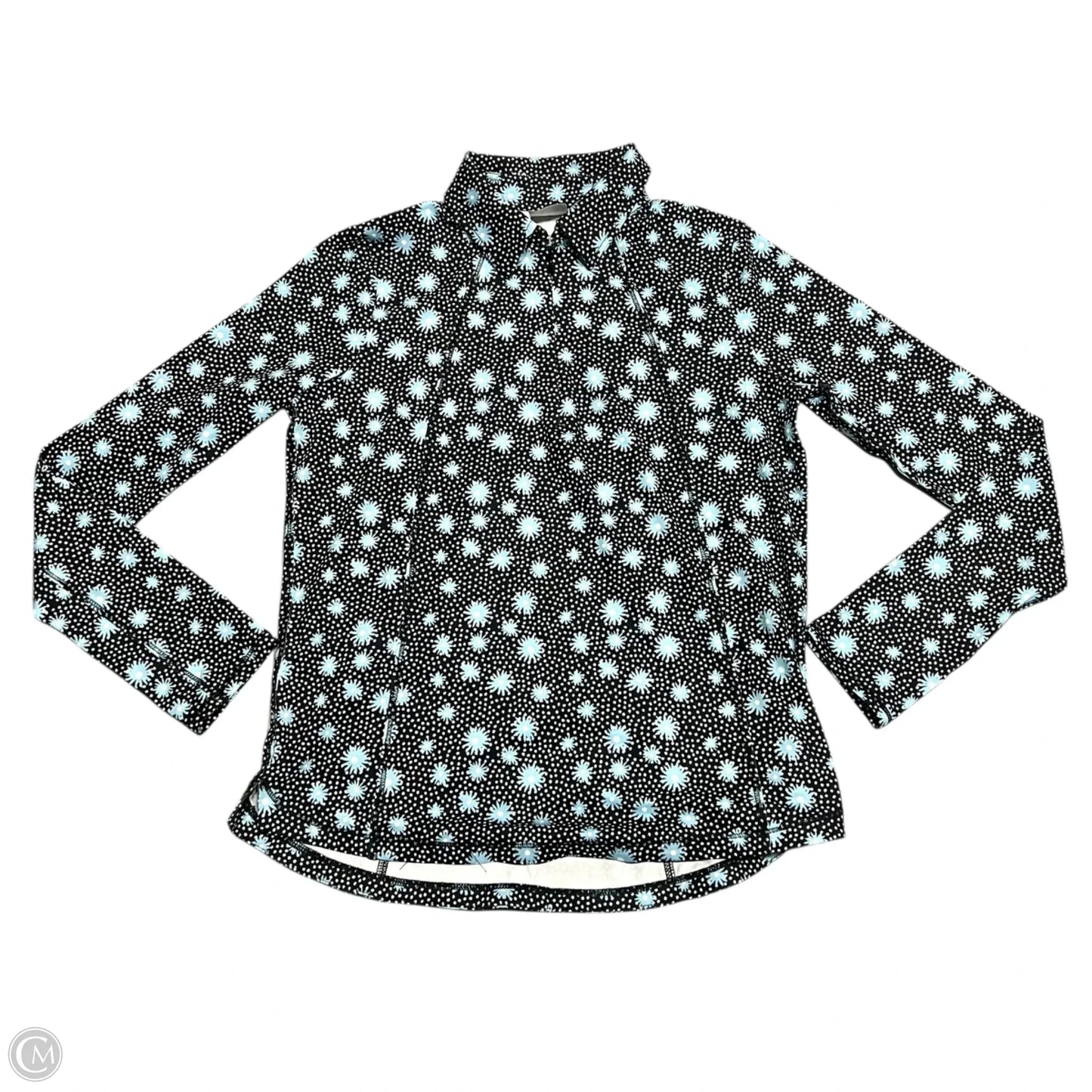 Athletic Top Long Sleeve Collar By Belyn Key In Black & Blue, Size: S
