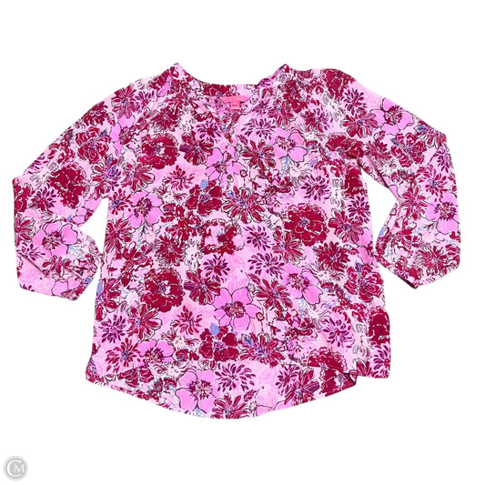 Top Long Sleeve Designer By Lilly Pulitzer In Pink & Red, Size: L