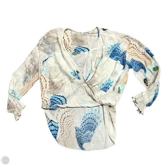 Top Long Sleeve Designer By All Saints In Blue & Cream, Size: S