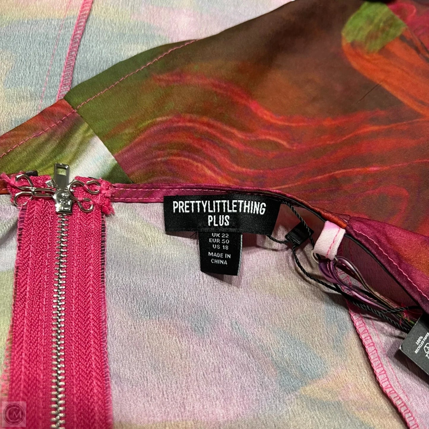 Top Sleeveless By Pretty Little Thing In Green & Pink, Size: 1x