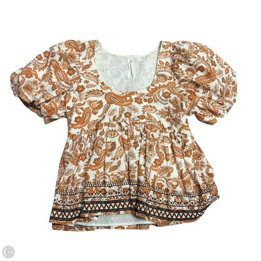 Top Short Sleeve By Anthropologie In Cream & Orange, Size: S