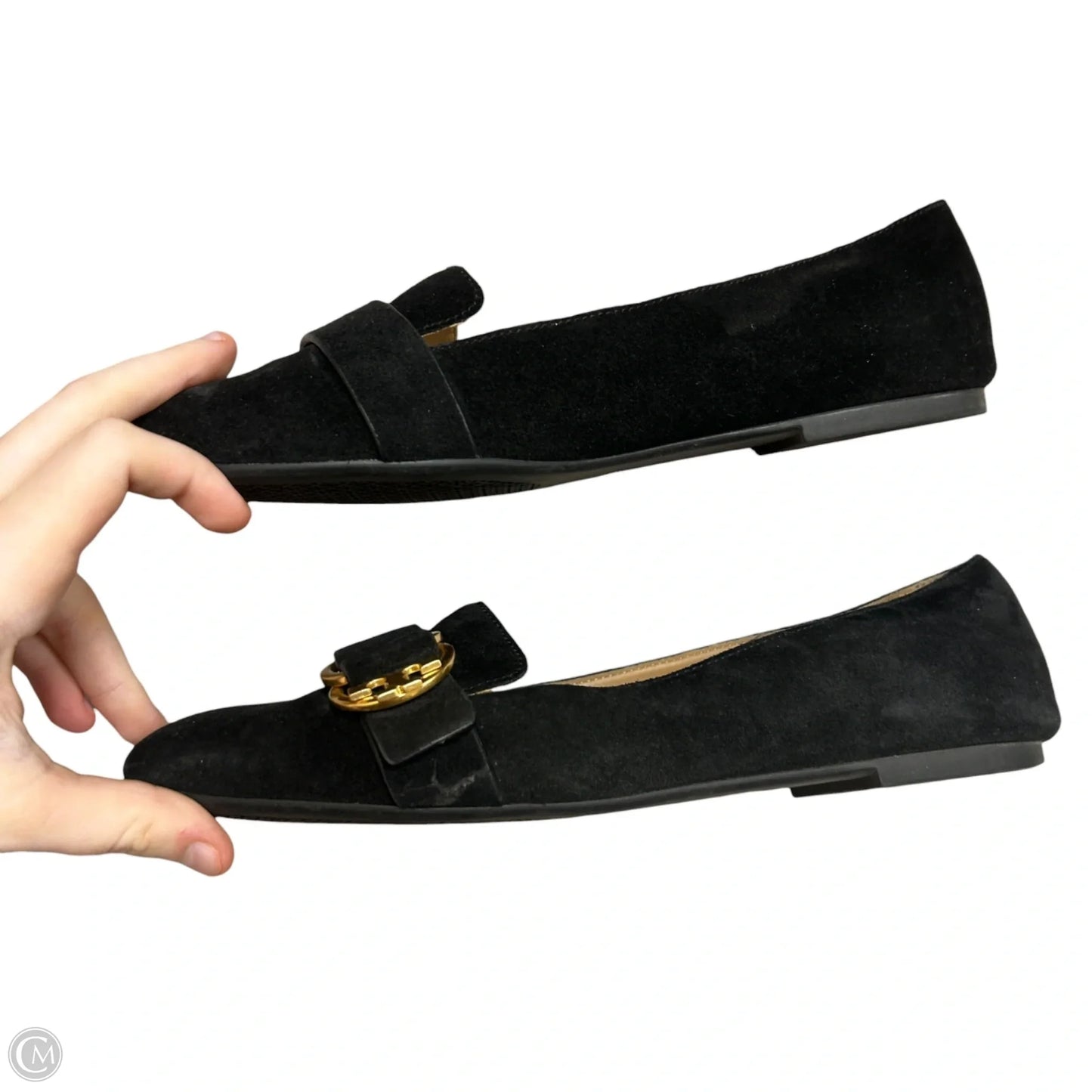 Shoes Designer By Tory Burch In Black & Gold, Size: 8.5