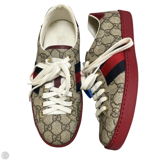 Shoes Luxury Designer By Gucci In Blue & Red, Size: 6.5