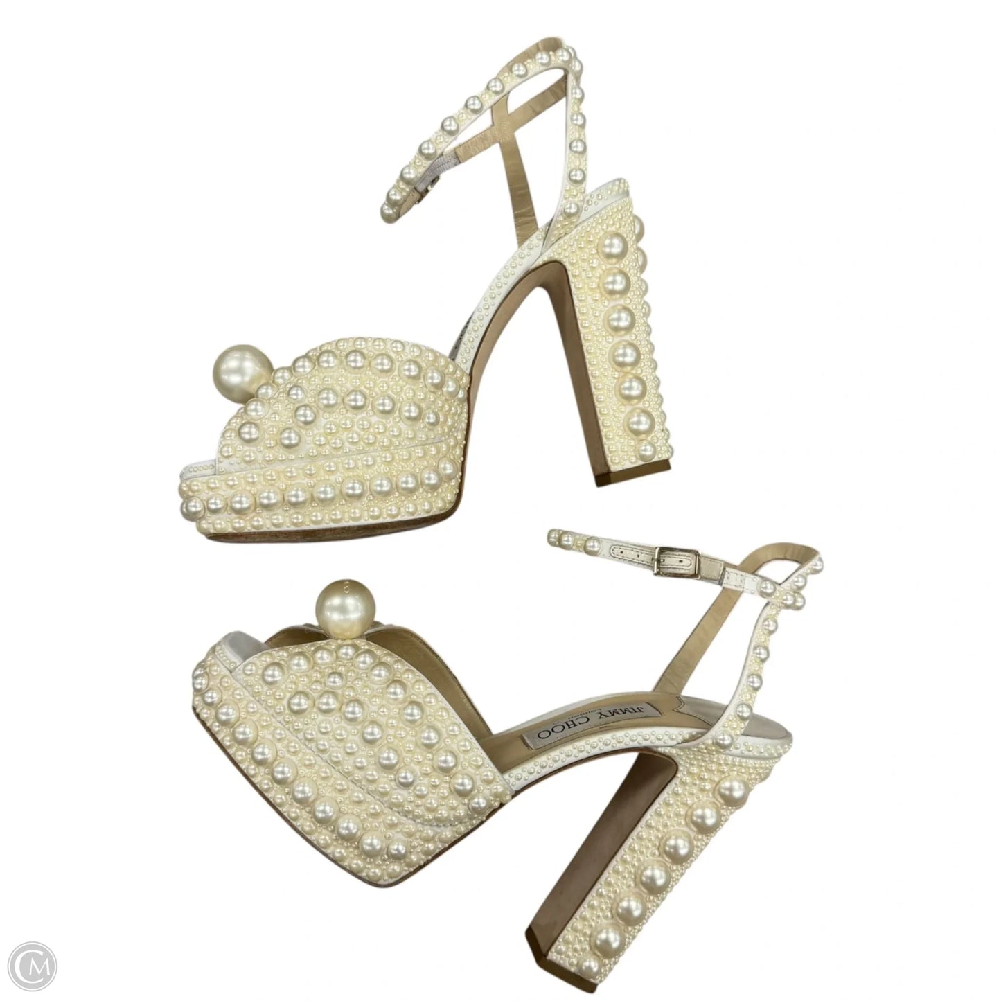 Sandals Luxury Designer By Jimmy Choo In Cream, Size: 8.5